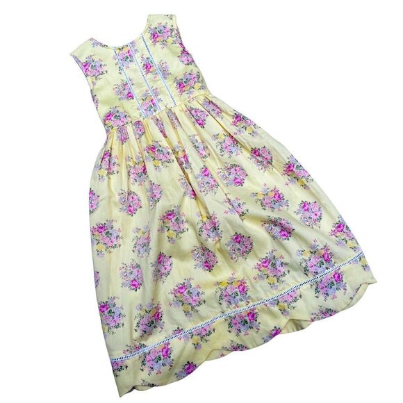 LAURA ASHLEY YELLOW FLORAL SLEEVELESS COTTON DRESS SCALLOP HEM FLOWER GIRL 6X - Picture 1 of 15